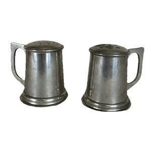 Stieff Pewter Salt & Pepper Shaker Set 2.5” Tankard Style Vintage Tableware USA